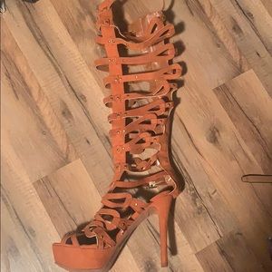 Knee high gladiator sandal heels